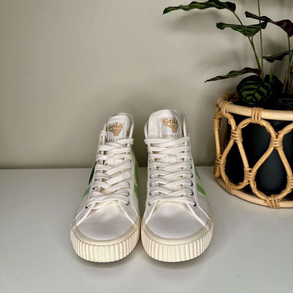 NWT Gola® Tennis Mark Cox High-Top Vegan Sneakers White Green Canvas Shoes Sz 7 - Picture 7 of 12